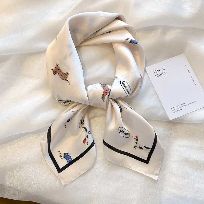 Fashionable High-End Silk Scarf Sun Protection Women's Printed Square Scarf Versatile Light Luxury Silk Scarf Hair Accessory Elegant Neck Scarf