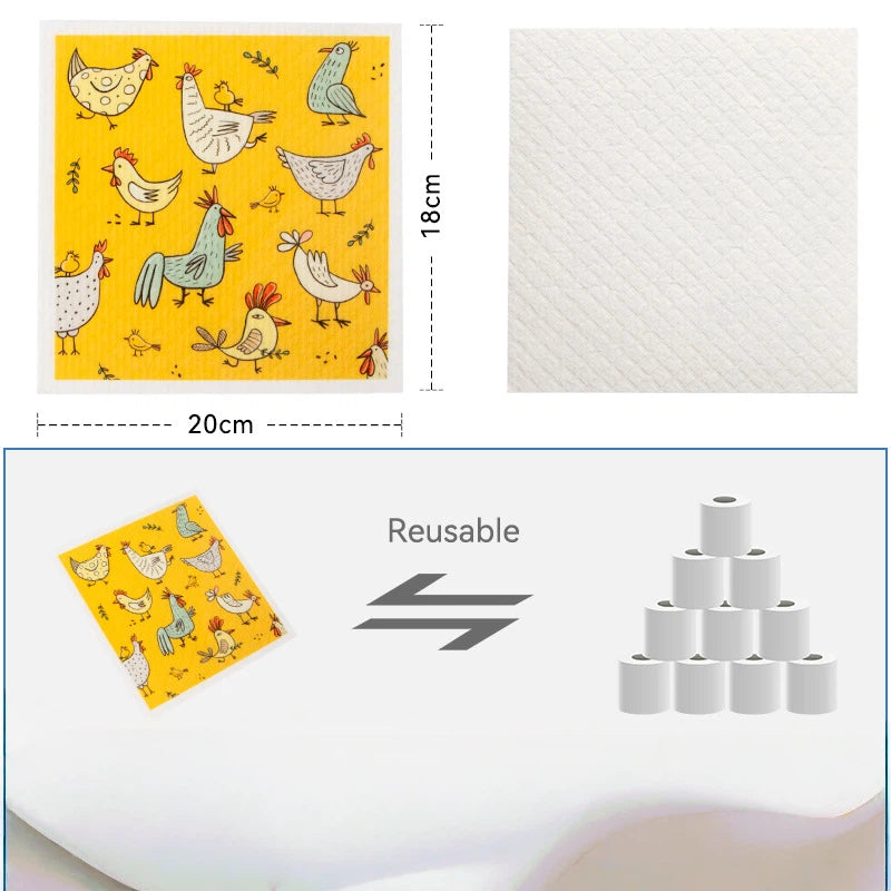 Chicken & Egg Pattern Kitchen Scrub Sponges Set - 6-Pack Dish Cleaning Cloths