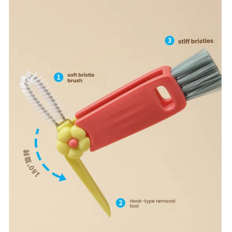 3-in-1 Flower Kitchen Cleaning Brush Set - Bottle & Dish Scrub Brushes