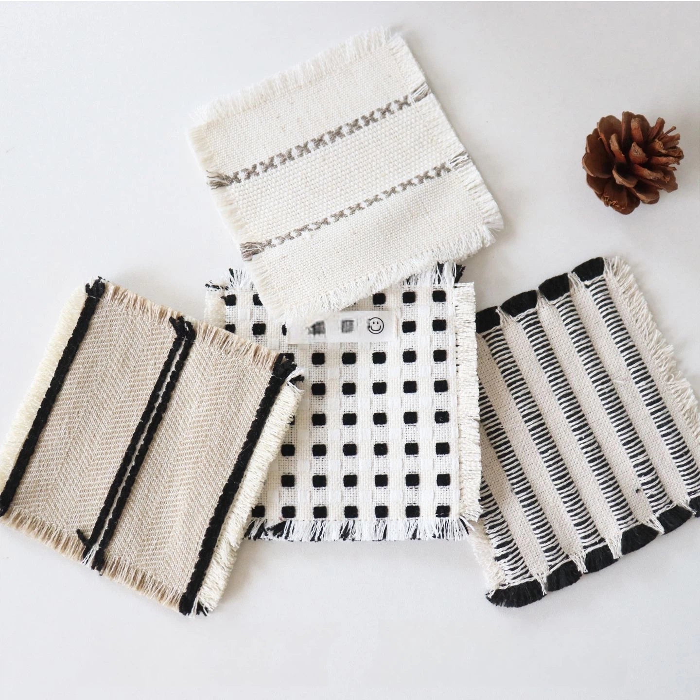 Boho Black & White Woven Heat Resistant Trivet Mat - Farmhouse Kitchen Table Hot Pad