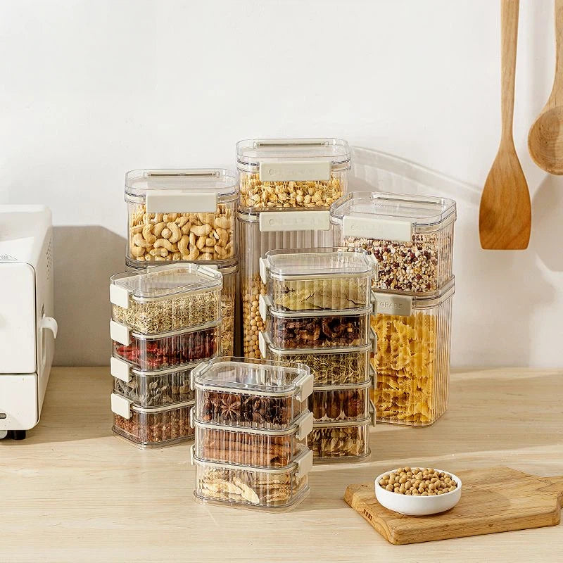 Stackable Airtight Storage Jars Set - Clear Plastic Food Containers for Kitchen Pantry Organization