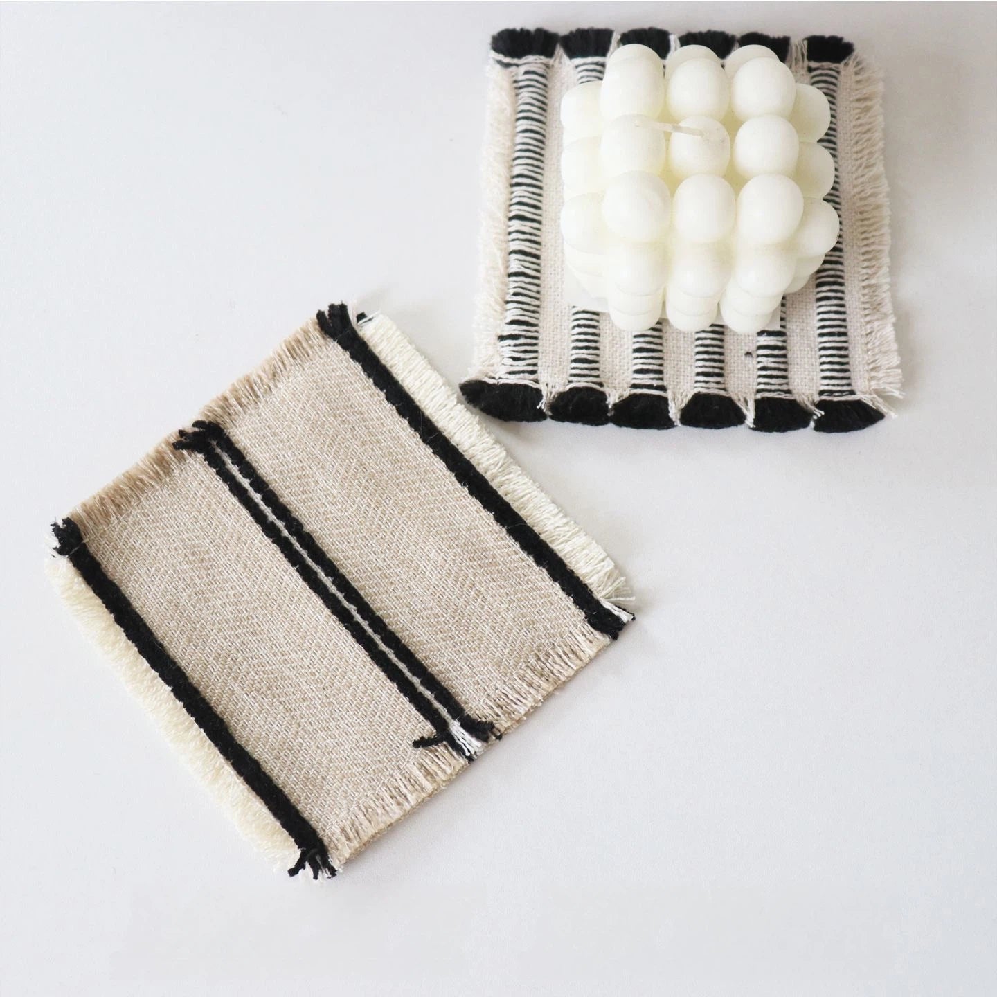 Neutral Herringbone Woven Heat Resistant Trivet Mat - Farmhouse Kitchen Hot Pad for Countertops