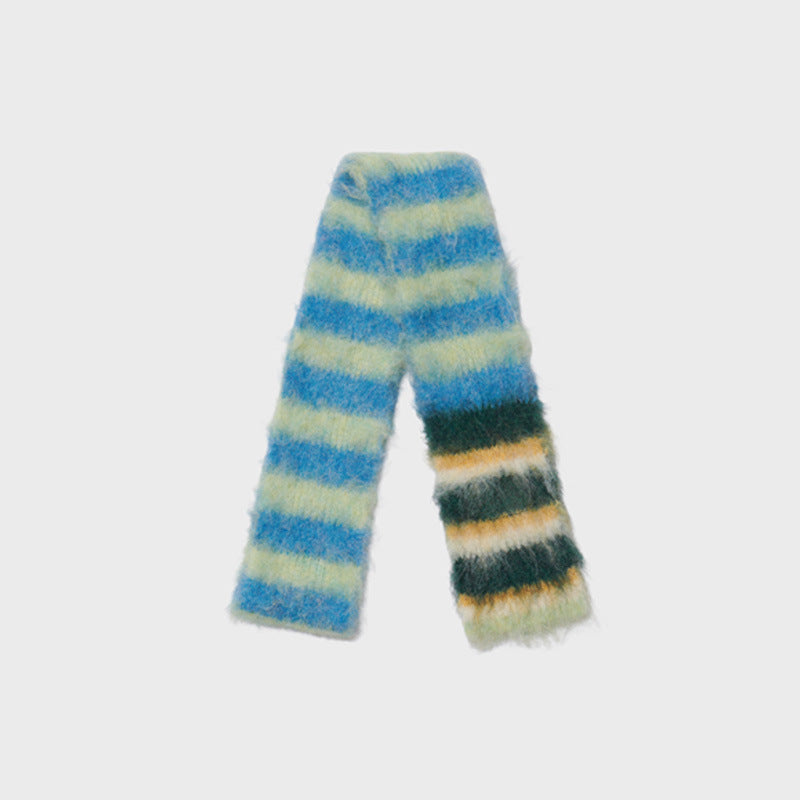 Korean Designer Custom Color-Block Striped Knitted Scarf for Women, Autumn and Winter, Niche, Thin, Soft, Soft Yarn Neck Warmer