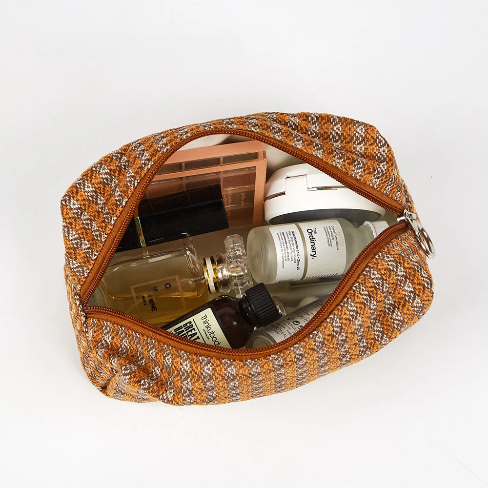 Classic Textured Fabric Storage Pouch - Multi-Style Travel Cosmetic Organizer Bag for Toiletries & Stationery