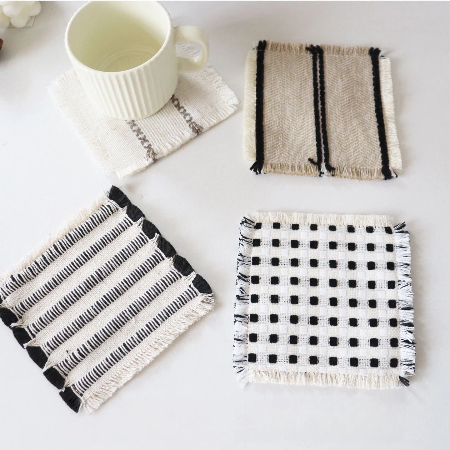 Black & White Checkered Woven Heat Resistant Trivet Mat - Kitchen Hot Pad for Countertops & Tables