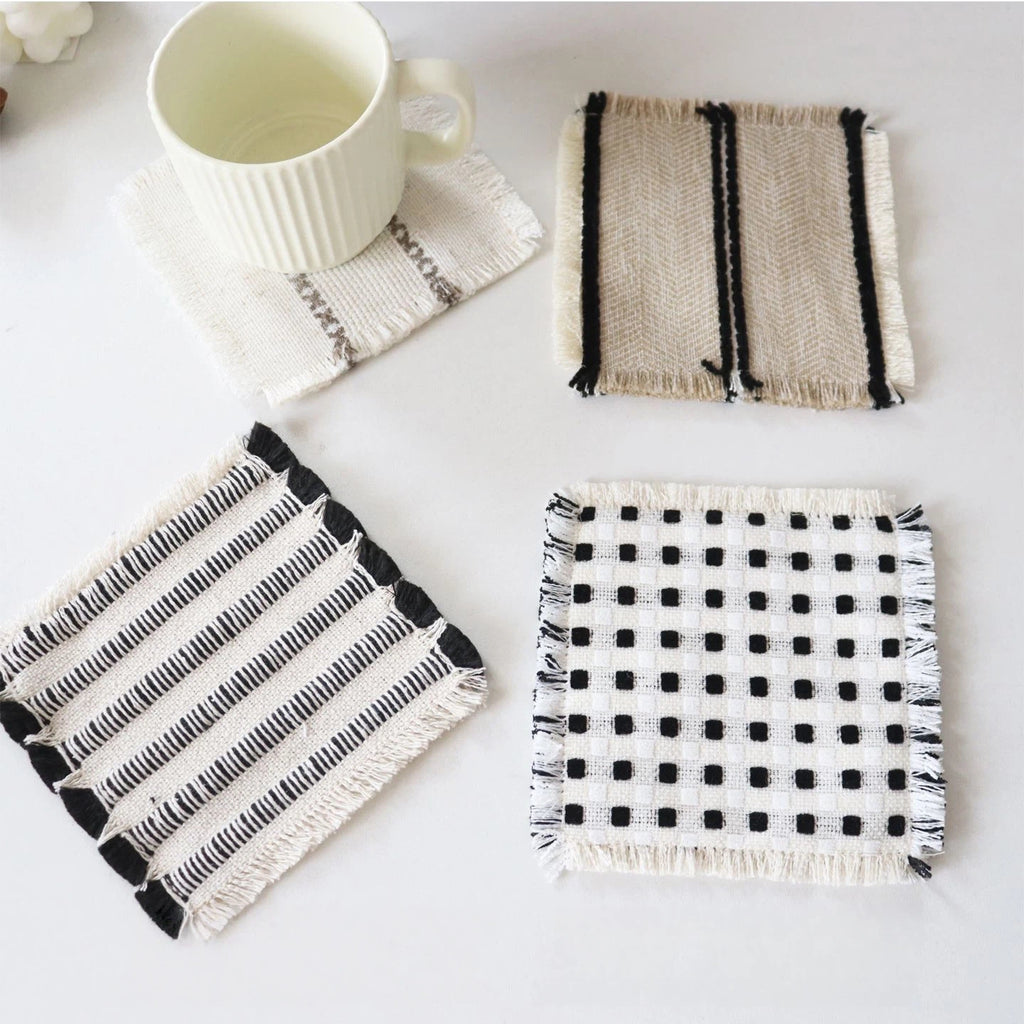Boho Black & White Woven Heat Resistant Trivet Mat - Farmhouse Kitchen Table Hot Pad