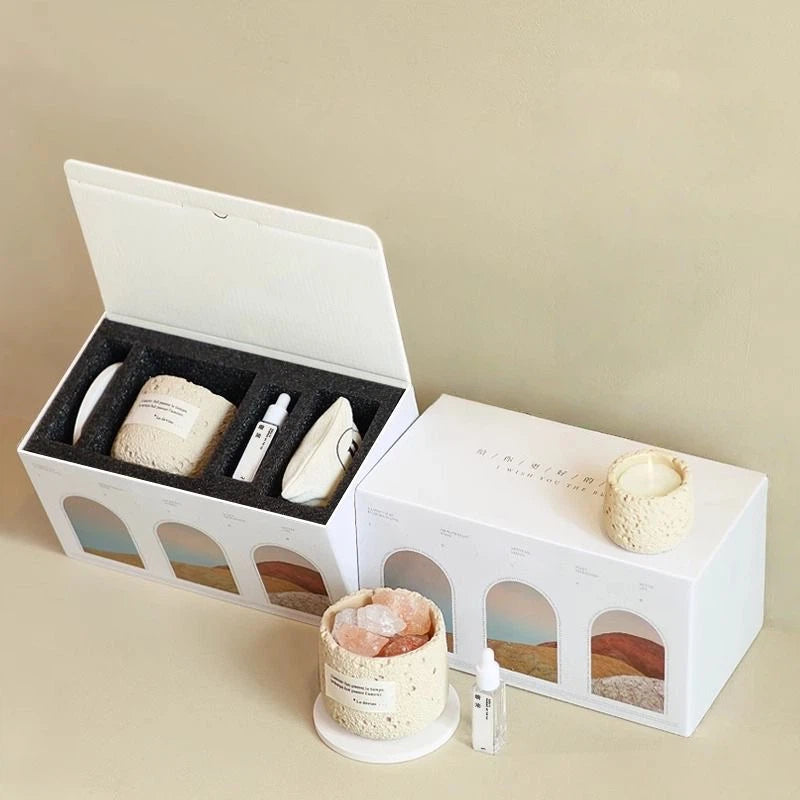 Natural Lava Stone Aromatherapy Gift Set - Essential Oil Diffuser Candle & Himalayan Salt Kit for Home Relaxation