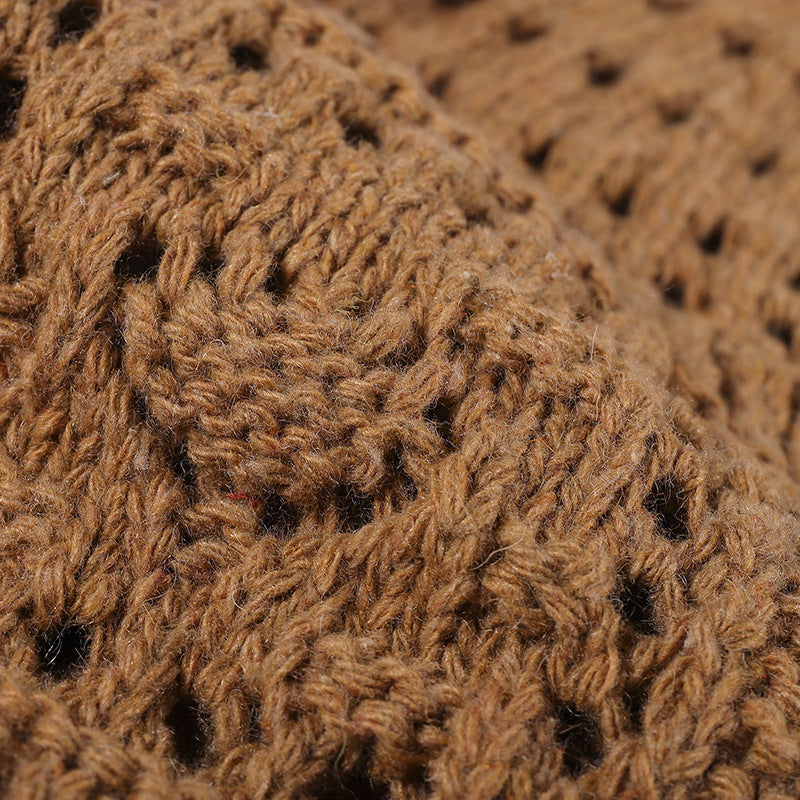 Handmade Crochet Hollow Knitted Beanie for Women, Summer New Fashion Versatile Travel Knitted Wool Hat