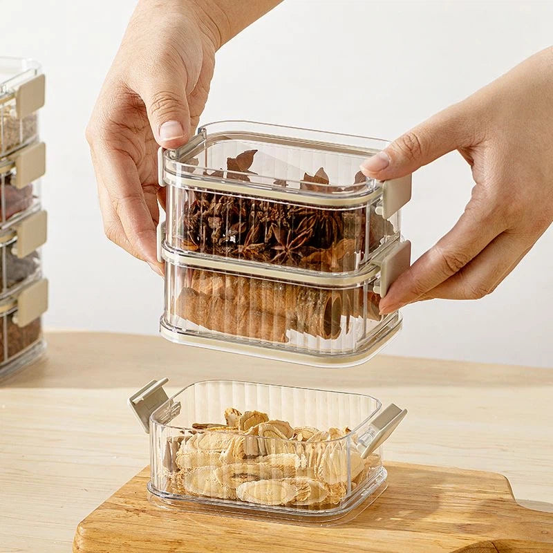Stackable Airtight Storage Jars Set - Clear Plastic Food Containers for Kitchen Pantry Organization