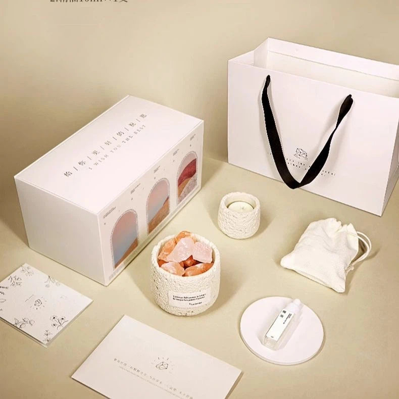 Natural Lava Stone Aromatherapy Gift Set - Essential Oil Diffuser Candle & Himalayan Salt Kit for Home Relaxation