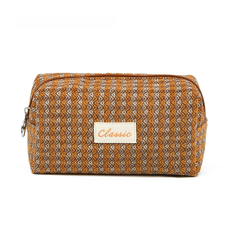 Classic Textured Fabric Storage Pouch - Multi-Style Travel Cosmetic Organizer Bag for Toiletries & Stationery