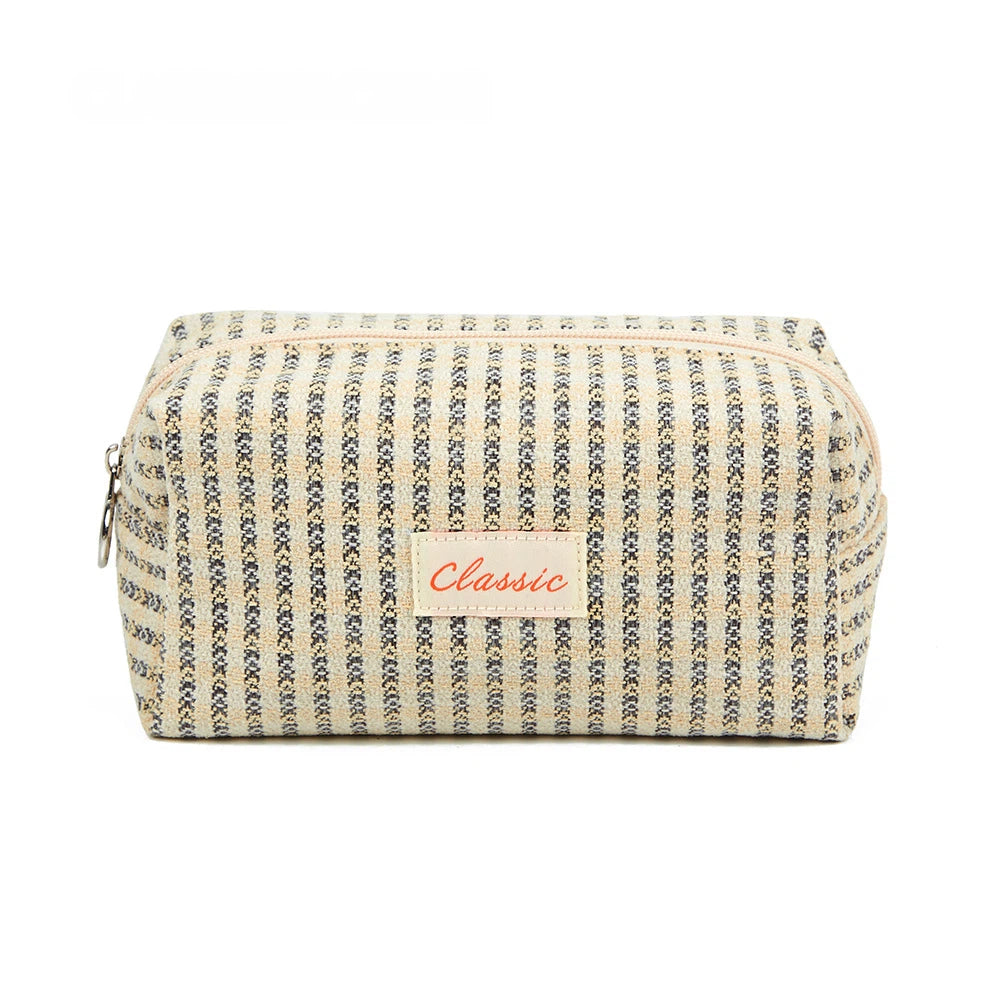 Classic Textured Fabric Storage Pouch - Multi-Style Travel Cosmetic Organizer Bag for Toiletries & Stationery
