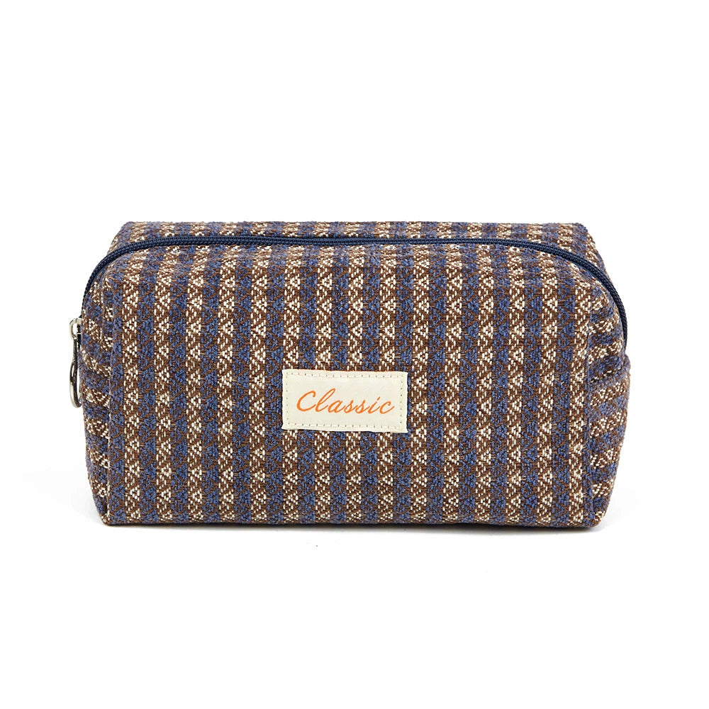 Classic Textured Fabric Storage Pouch - Multi-Style Travel Cosmetic Organizer Bag for Toiletries & Stationery