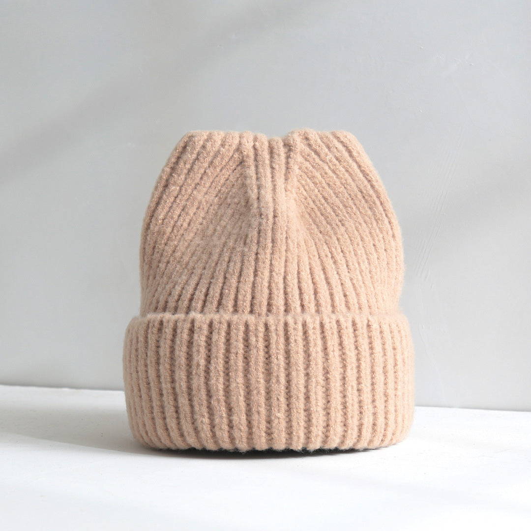 Cute Cat Ear Hat for Women, Autumn and Winter New Thickened Warm Knitted Hat, Korean Style Simple Fashion Wool Hat