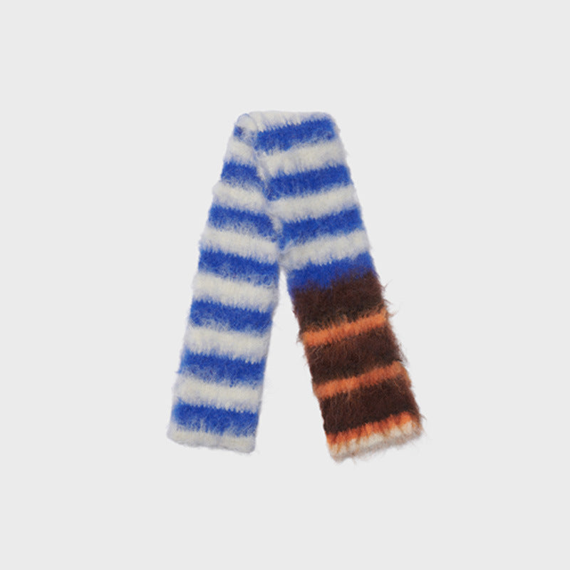 Korean Designer Custom Color-Block Striped Knitted Scarf for Women, Autumn and Winter, Niche, Thin, Soft, Soft Yarn Neck Warmer