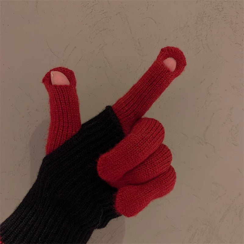 Milad Winter Dual-use Color-blocking Knitted Wool Gloves for Women, Fingerless, Touchscreen-compatible, Warm for Riding
