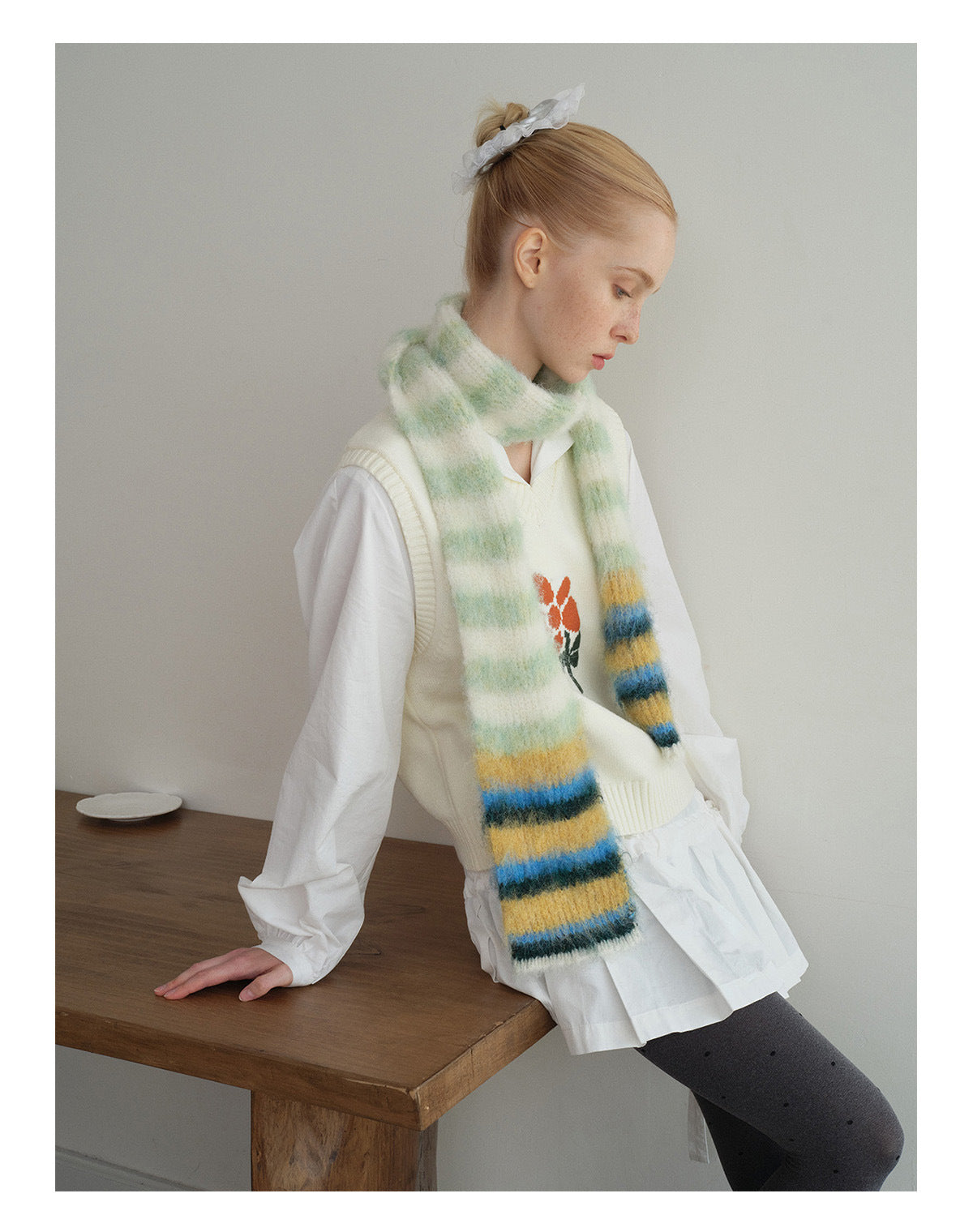 Korean Designer Custom Color-Block Striped Knitted Scarf for Women, Autumn and Winter, Niche, Thin, Soft, Soft Yarn Neck Warmer