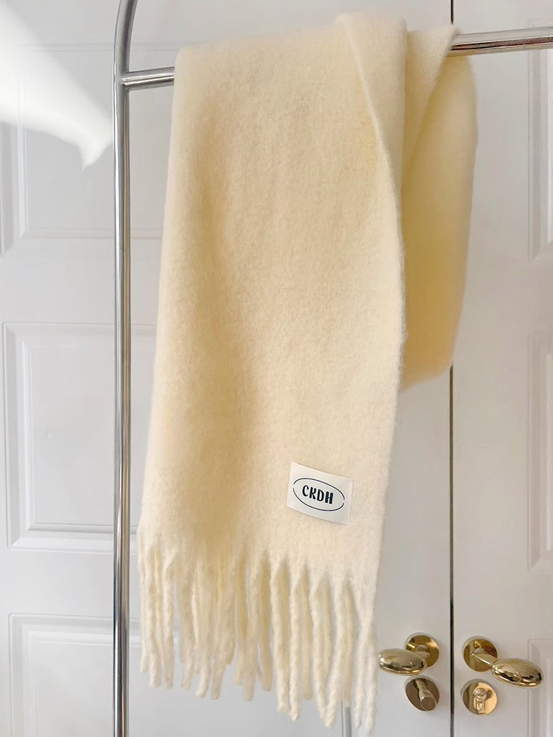Atmospheric Wool Simple Solid Color Scarf for Women Iceland Blue Autumn Winter Warm Versatile European and American Style Mohair Shawl