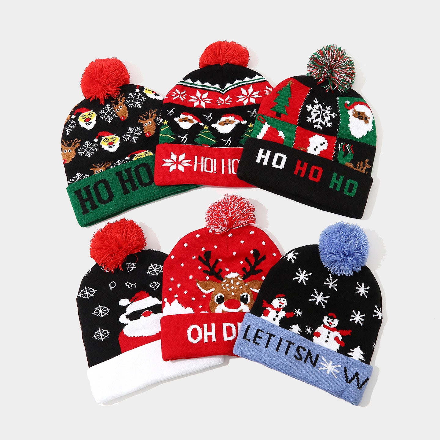 2025 Christmas Elements Snowman Reindeer Christmas Tree Turned Edge Pom Pom Knitted Hat Unisex Warm Ear Protection Yarn Hat
