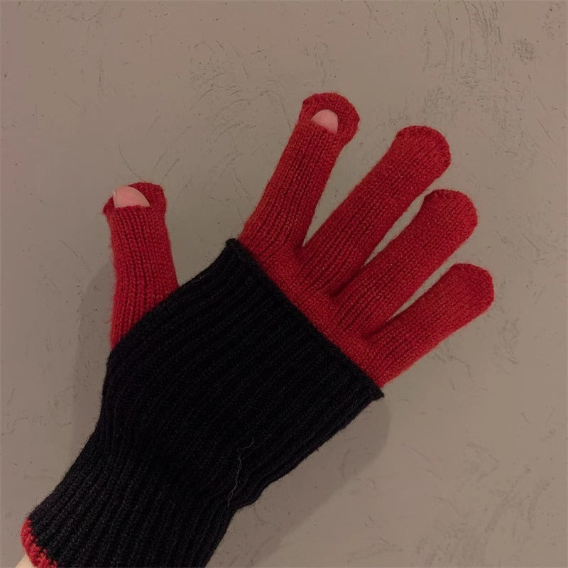Milad Winter Dual-use Color-blocking Knitted Wool Gloves for Women, Fingerless, Touchscreen-compatible, Warm for Riding