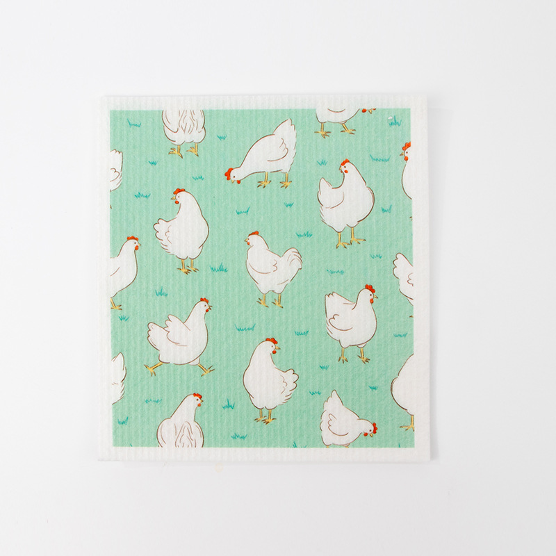 Chicken & Egg Pattern Kitchen Scrub Sponges Set - 6-Pack Dish Cleaning Cloths