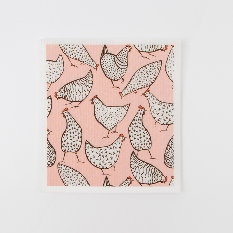 Chicken & Egg Pattern Kitchen Scrub Sponges Set - 6-Pack Dish Cleaning Cloths