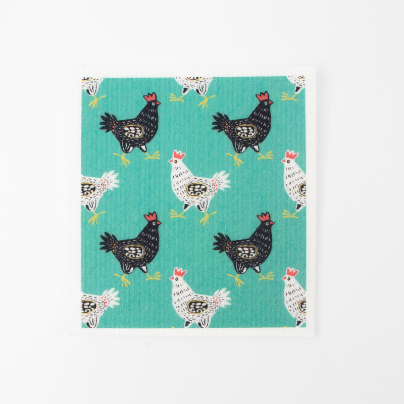 Chicken & Egg Pattern Kitchen Scrub Sponges Set - 6-Pack Dish Cleaning Cloths