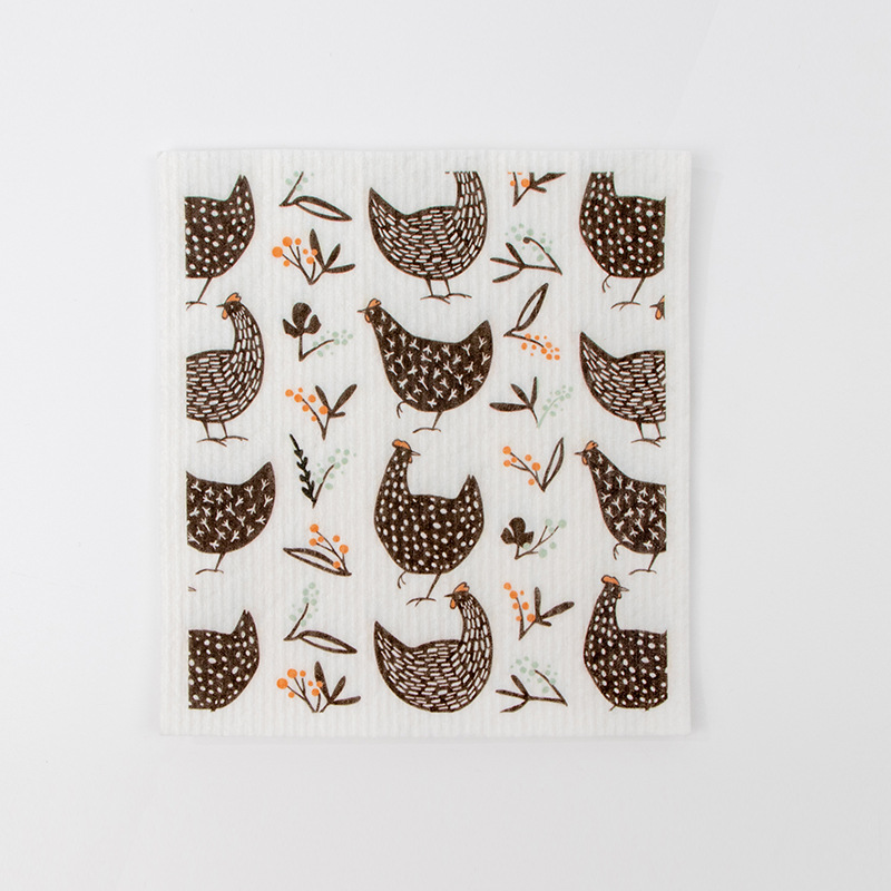 Chicken & Egg Pattern Kitchen Scrub Sponges Set - 6-Pack Dish Cleaning Cloths