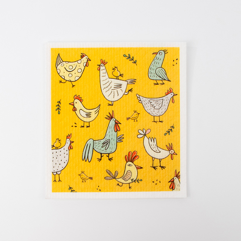 Chicken & Egg Pattern Kitchen Scrub Sponges Set - 6-Pack Dish Cleaning Cloths