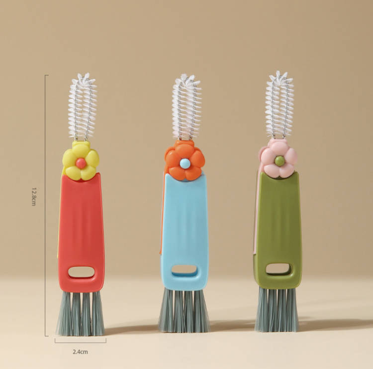 3-in-1 Flower Kitchen Cleaning Brush Set - Bottle & Dish Scrub Brushes