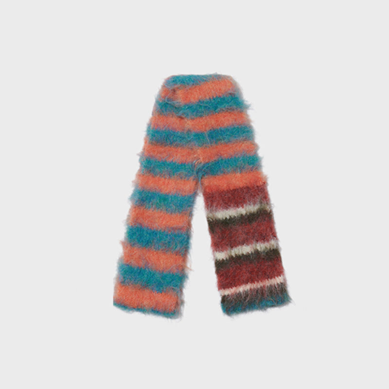 Korean Designer Custom Color-Block Striped Knitted Scarf for Women, Autumn and Winter, Niche, Thin, Soft, Soft Yarn Neck Warmer