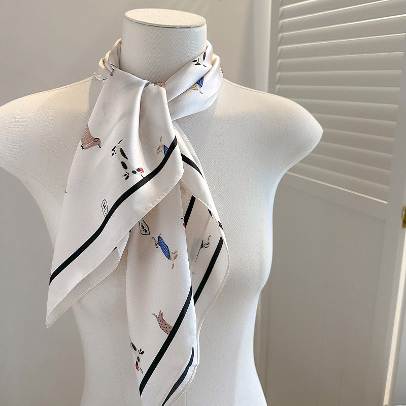 Fashionable High-End Silk Scarf Sun Protection Women's Printed Square Scarf Versatile Light Luxury Silk Scarf Hair Accessory Elegant Neck Scarf
