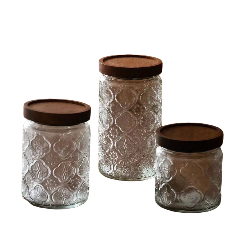 Vintage Pattern Glass Seal Jars Set - Kitchen Food Storage Canisters
