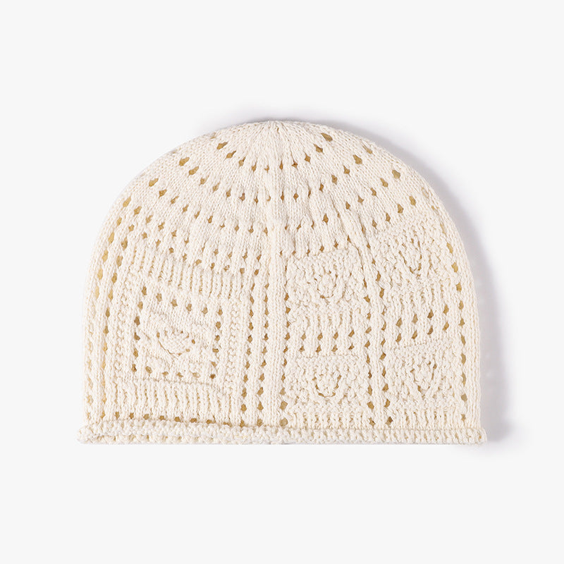 Handmade Crochet Hollow Knitted Beanie for Women, Summer New Fashion Versatile Travel Knitted Wool Hat