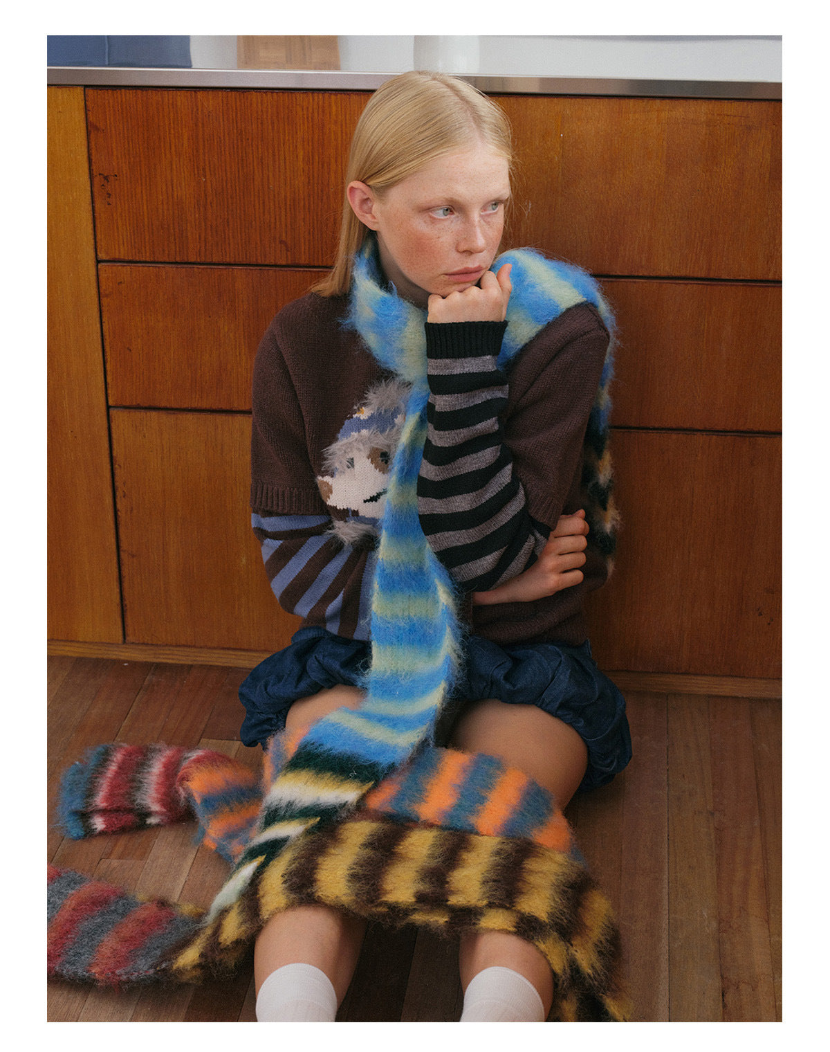 Korean Designer Custom Color-Block Striped Knitted Scarf for Women, Autumn and Winter, Niche, Thin, Soft, Soft Yarn Neck Warmer