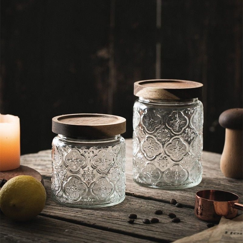 Vintage Pattern Glass Seal Jars Set - Kitchen Food Storage Canisters