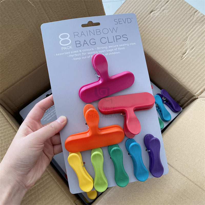 8-Pack Rainbow Food Bag Clips - Airtight Sealing Clamps for Chips, Snacks & Kitchen Storage