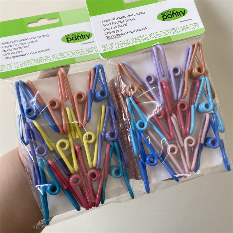 12-Pack Colorful Steel Wire Clips - Multi-Purpose Food Bag Clips & Office Document Clamps
