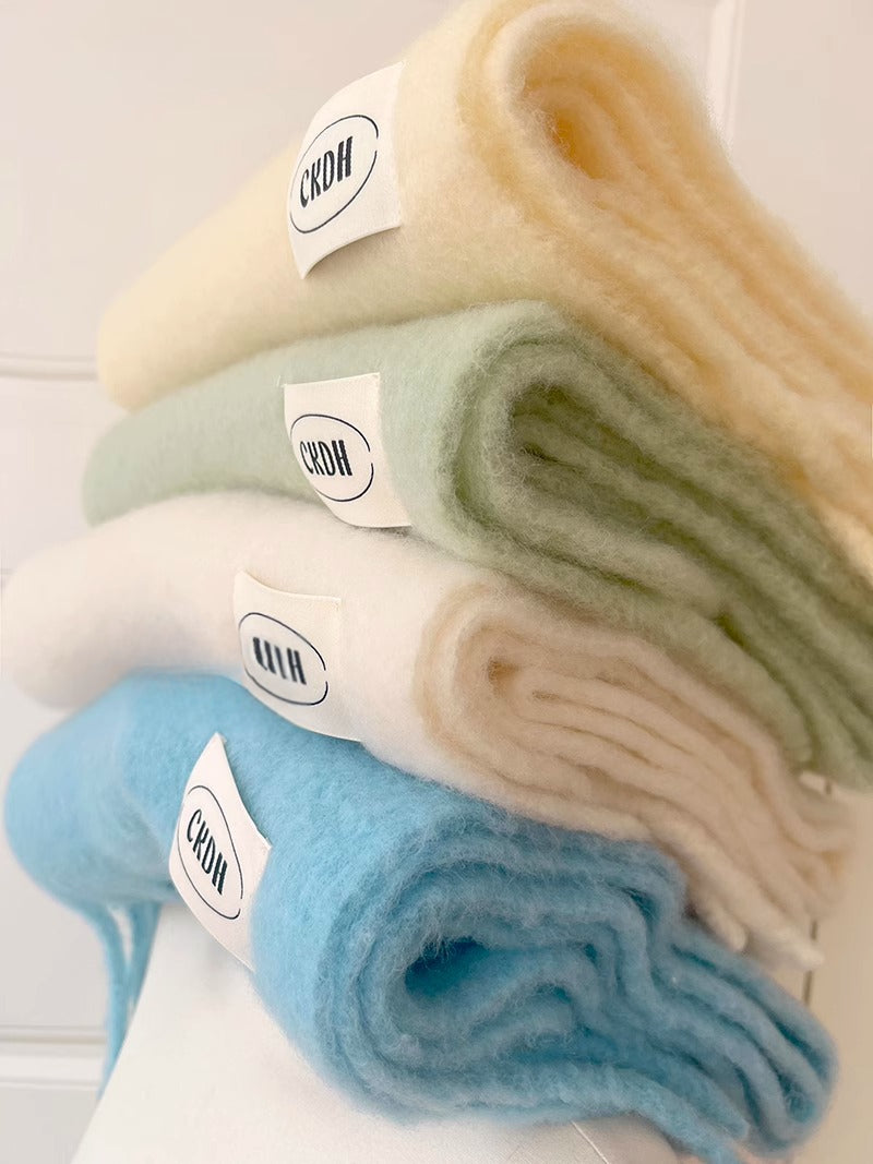 Atmospheric Wool Simple Solid Color Scarf for Women Iceland Blue Autumn Winter Warm Versatile European and American Style Mohair Shawl