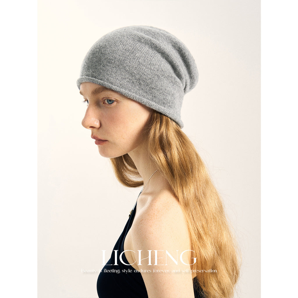 High-Quality Soft Cashmere Wool Knitted Hat for Men and Women, Autumn and Winter Simple High-End Feel, Rolled Edge Slouchy Beanie