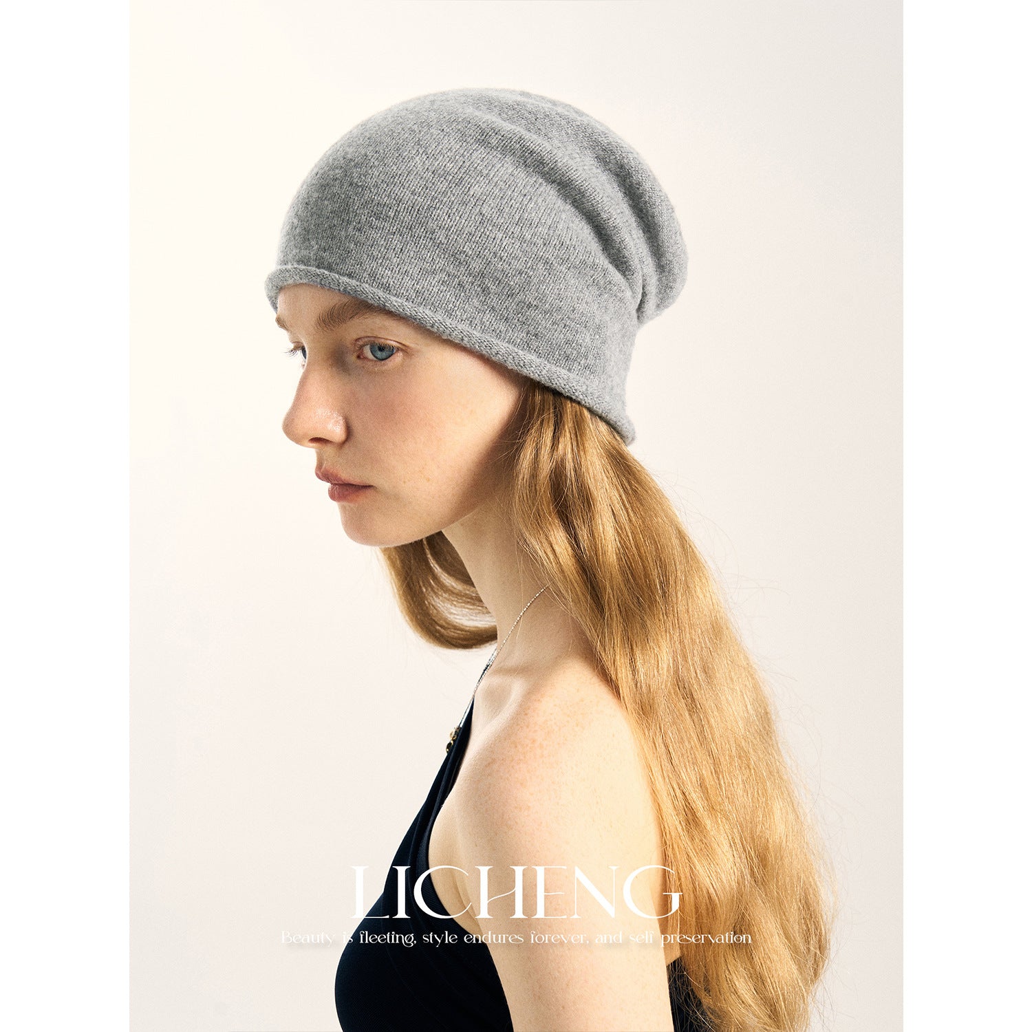High-Quality Soft Cashmere Wool Knitted Hat for Men and Women, Autumn and Winter Simple High-End Feel, Rolled Edge Slouchy Beanie
