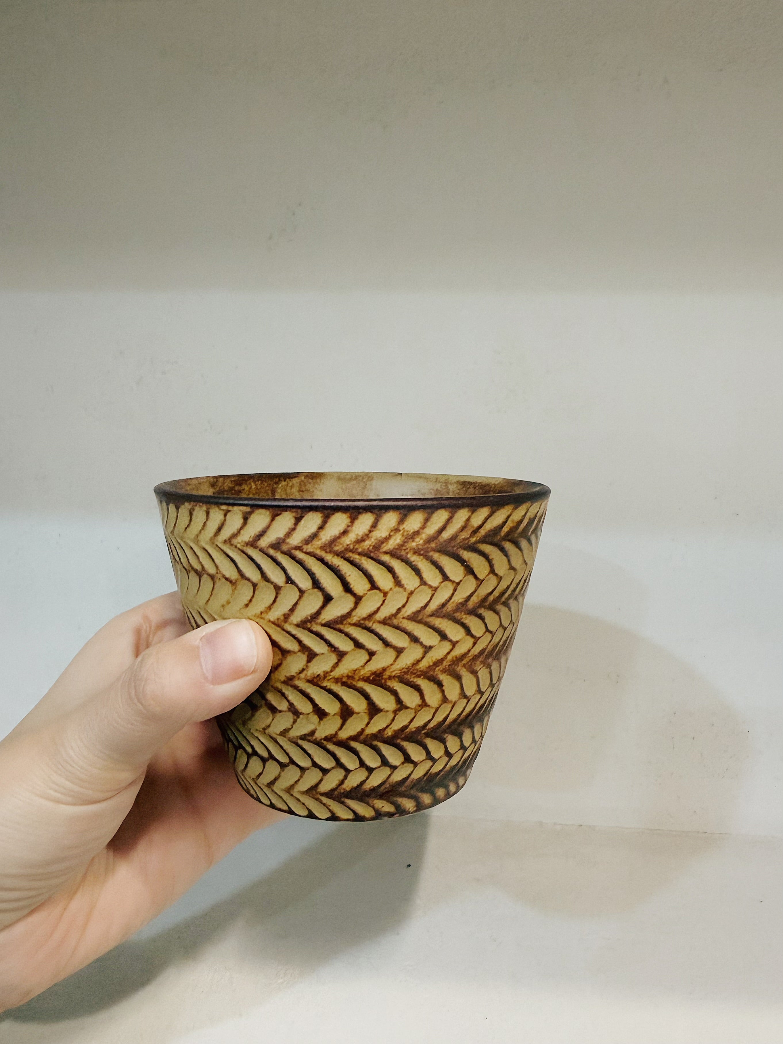 Handmade wheat ear Pattern Ceramic Cup - Artisan Pottery Drinkware