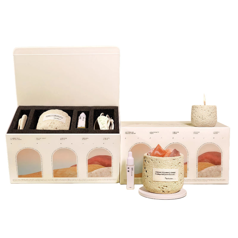Natural Lava Stone Aromatherapy Gift Set - Essential Oil Diffuser Candle & Himalayan Salt Kit for Home Relaxation