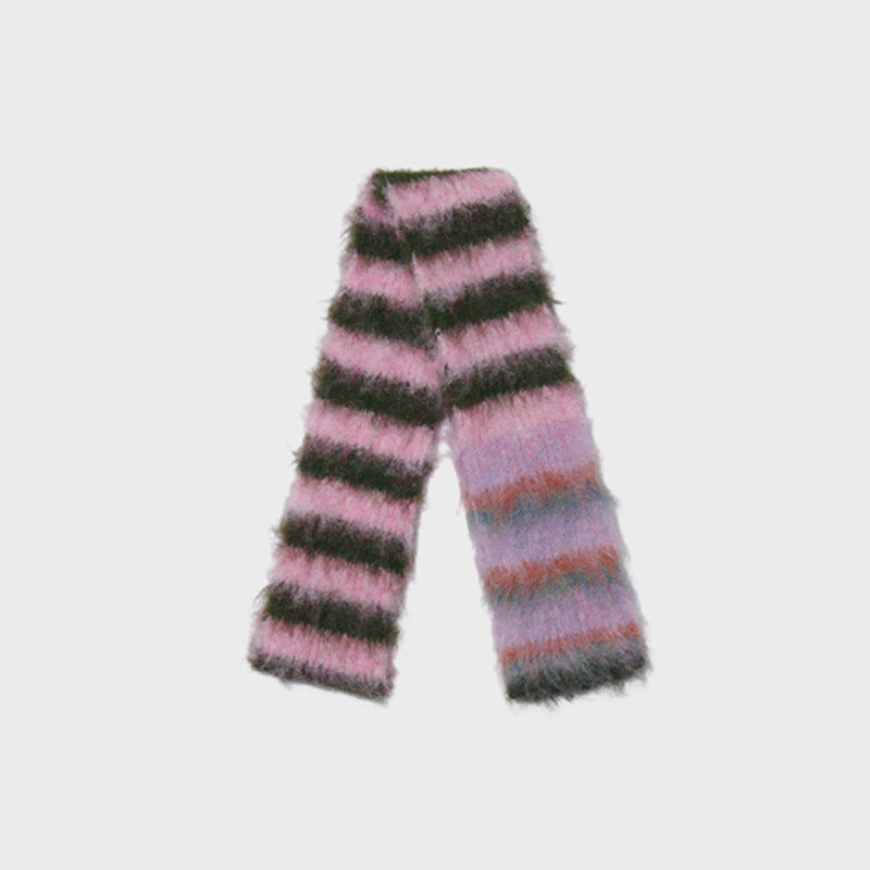 Korean Designer Custom Color-Block Striped Knitted Scarf for Women, Autumn and Winter, Niche, Thin, Soft, Soft Yarn Neck Warmer