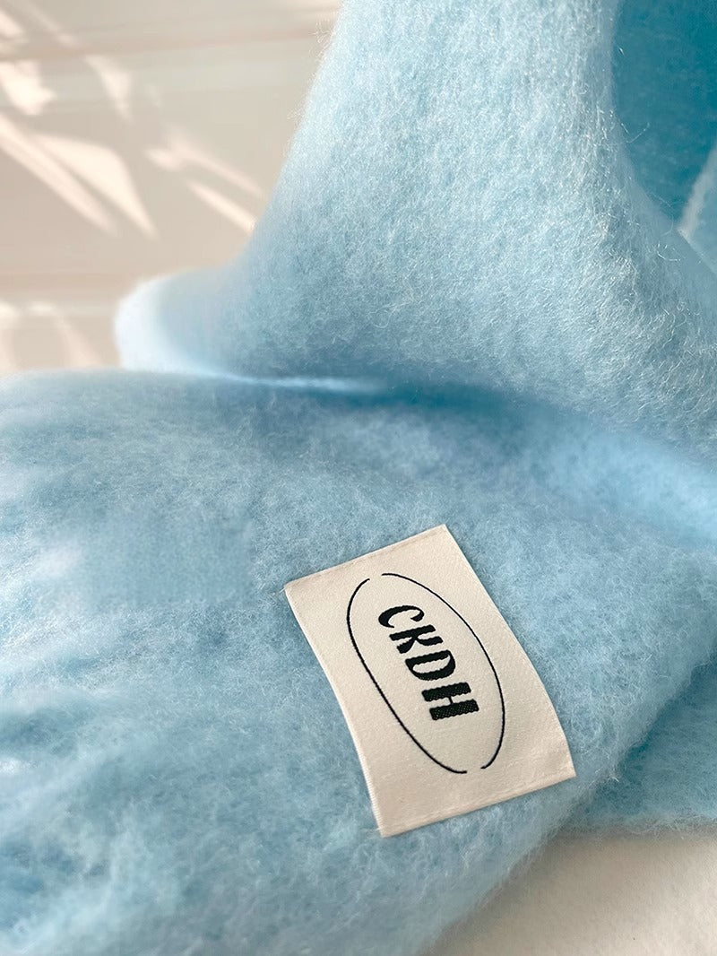 Atmospheric Wool Simple Solid Color Scarf for Women Iceland Blue Autumn Winter Warm Versatile European and American Style Mohair Shawl