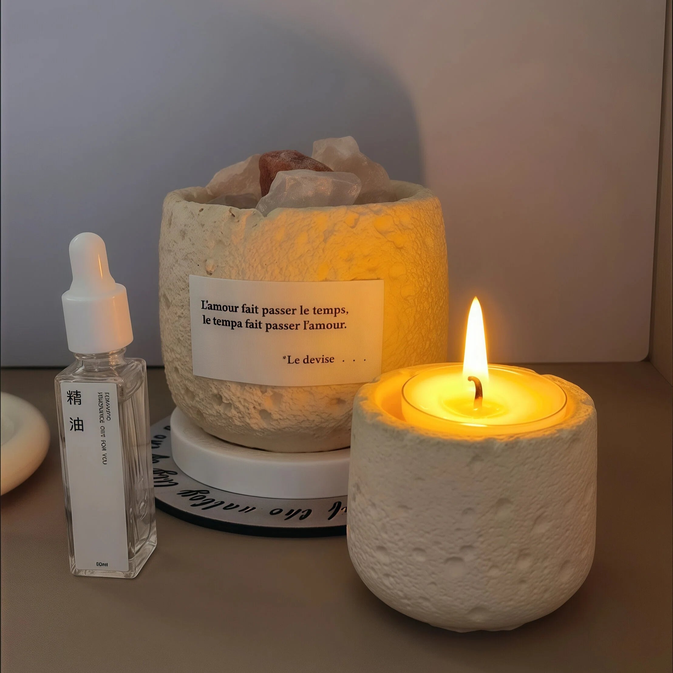 Natural Lava Stone Aromatherapy Gift Set - Essential Oil Diffuser Candle & Himalayan Salt Kit for Home Relaxation