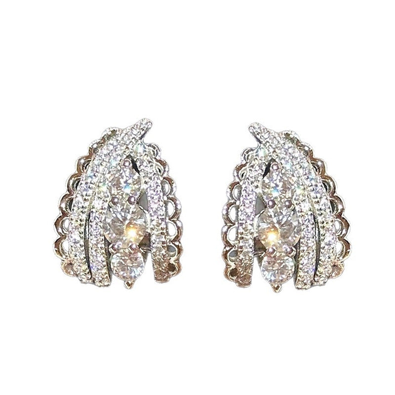 Silver Lace Trim Zircon Earrings