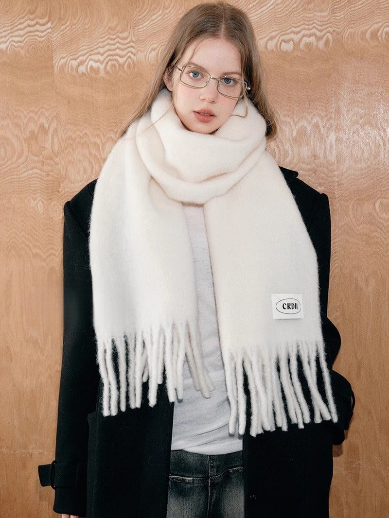 Atmospheric Wool Simple Solid Color Scarf for Women Iceland Blue Autumn Winter Warm Versatile European and American Style Mohair Shawl