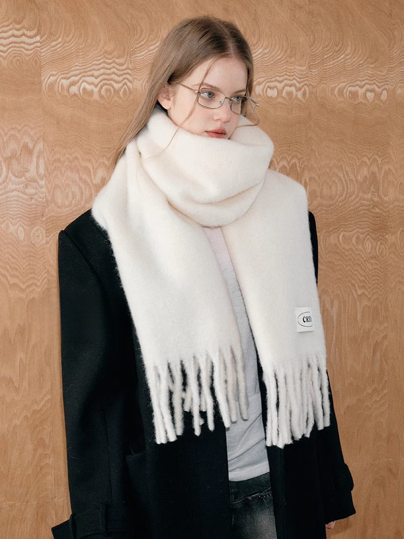 Atmospheric Wool Simple Solid Color Scarf for Women Iceland Blue Autumn Winter Warm Versatile European and American Style Mohair Shawl