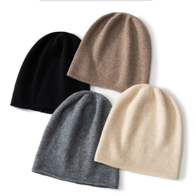 High-Quality Soft Cashmere Wool Knitted Hat for Men and Women, Autumn and Winter Simple High-End Feel, Rolled Edge Slouchy Beanie